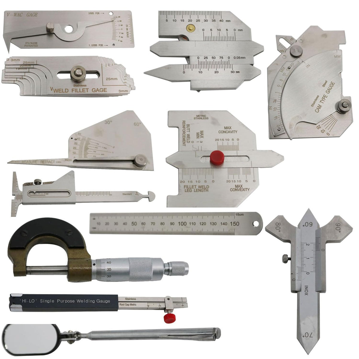 Welding Gauge Tool Kit, 13 Pcs Inspection Tools with Ruler & Mirror
