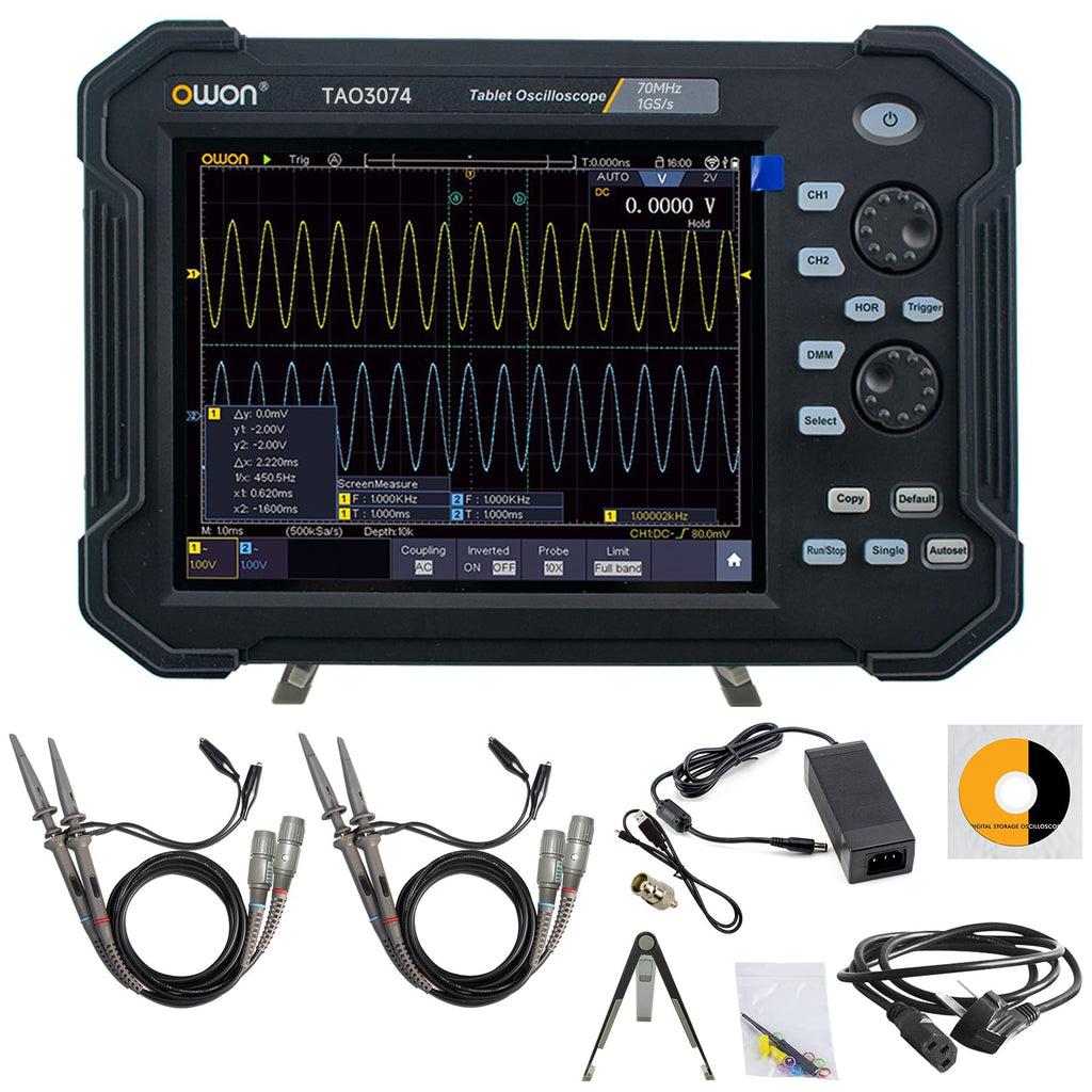 OWON TAO3072 2CH 8 inch Handheld Digital Oscilloscope with 70MHz Bandwidth and 1GS/s Sample Rate, 4 1/2 Digitals Multimeter with 8-Bit High Resolution ADC,SCPI, and LabVIEW Supported
