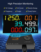 30A AC Power Meter,TT-30P to TT-30R Outlet Monitor for Generator, 125V LCD Display Digital Multimeter Tester, Multifunction Energy Monitor