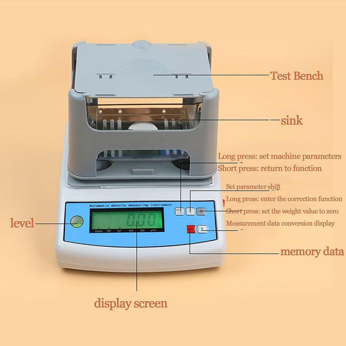 MH-300A Electronic Solids Density Meter, 0.001g/cm3 High Accuracy Digital Solid Densimeter with LCD Display, 10 Seconds Quick Measurement, for for Industrial Lab Equipment