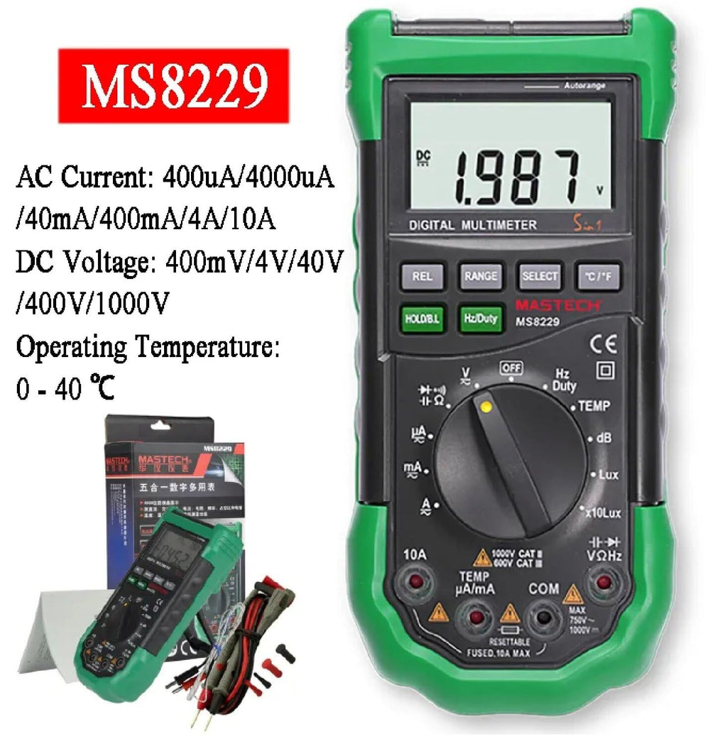 MGL MASTECH MS8217 MS8229 Digital Multimeter Meter AC/DC Voltage AC/DC Current Resistance Capacitance Tester with Temperature Measurement(MS8229)