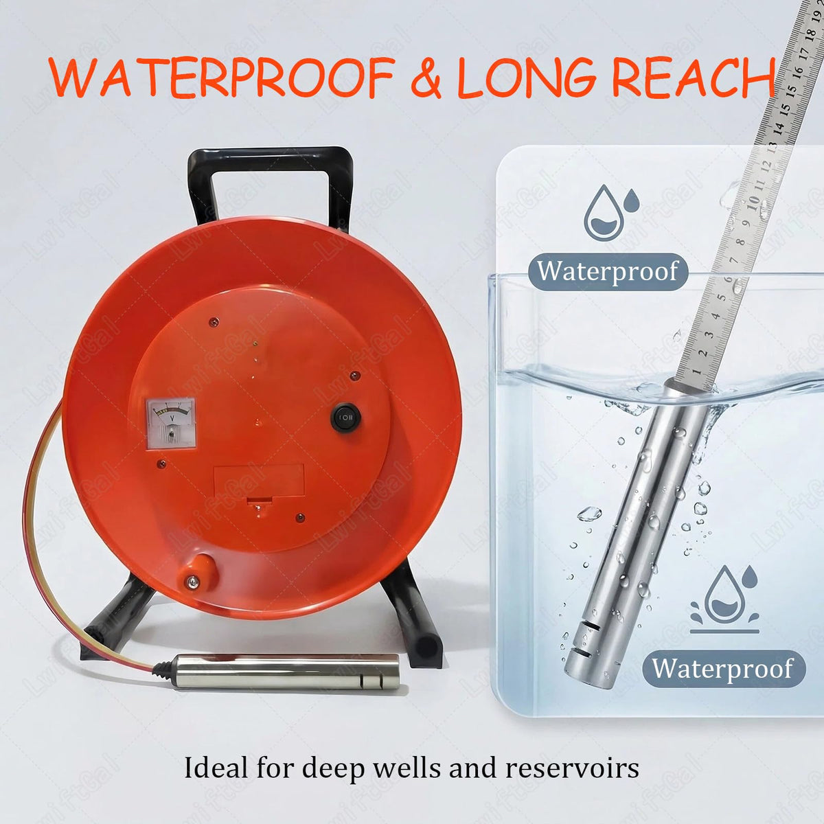 Water Level Meter with Stainless Steel Probe, Electronic Well Water Level Indicator for Well and Reservoir Monitoring, 10m (Probe25mm 30m)