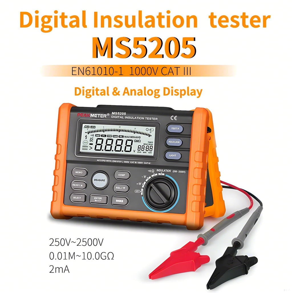 High Voltage Resistance Meter Tester Megohmmeter MS5205 Insulation Resistance Tester 2500V Analog Digital Megohmmeter 0.01-100G Ohm Test Automatically Calculate PI/DAR