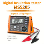 High Voltage Resistance Meter Tester Megohmmeter MS5205 Insulation Resistance Tester 2500V Analog Digital Megohmmeter 0.01-100G Ohm Test Automatically Calculate PI/DAR