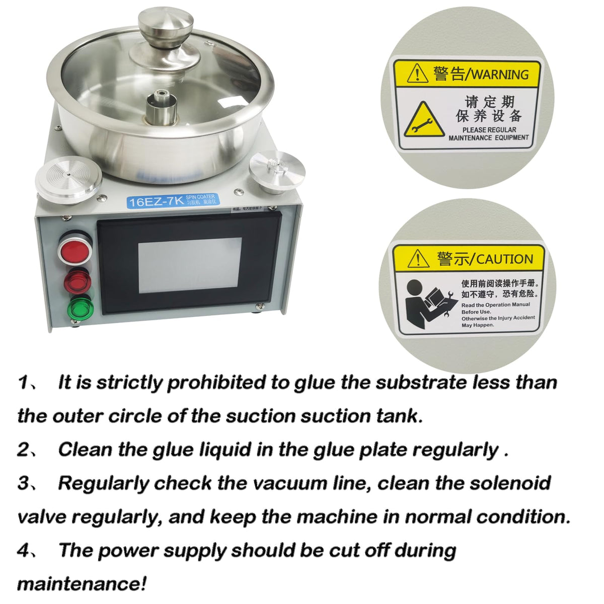 INTBUYING Laboratory Super Spin Coater 16EZ-7K Spin Processor Glue Coating Machine Sucker Size 0.79in and 1.97in AC90-240V 150W