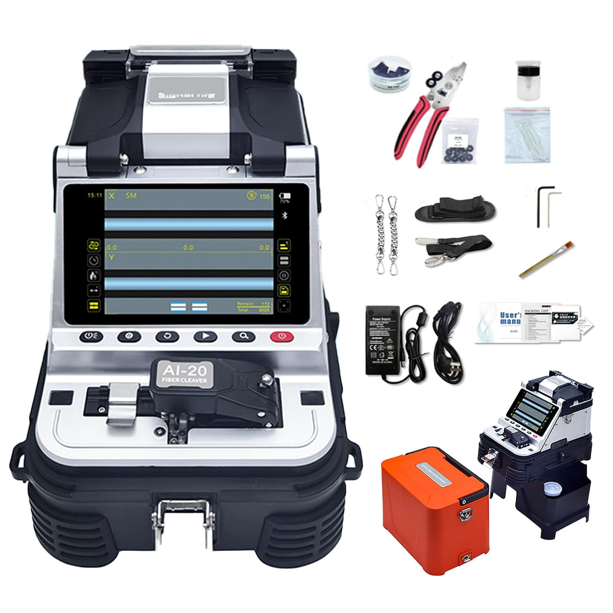SM&MM Fusion Splicer - High-Precision One-Step Fiber Cutter, Integrated Optical Splicer & 3 in 1 Fiber Holder with VFL and OPM Function (Ai-20A)
