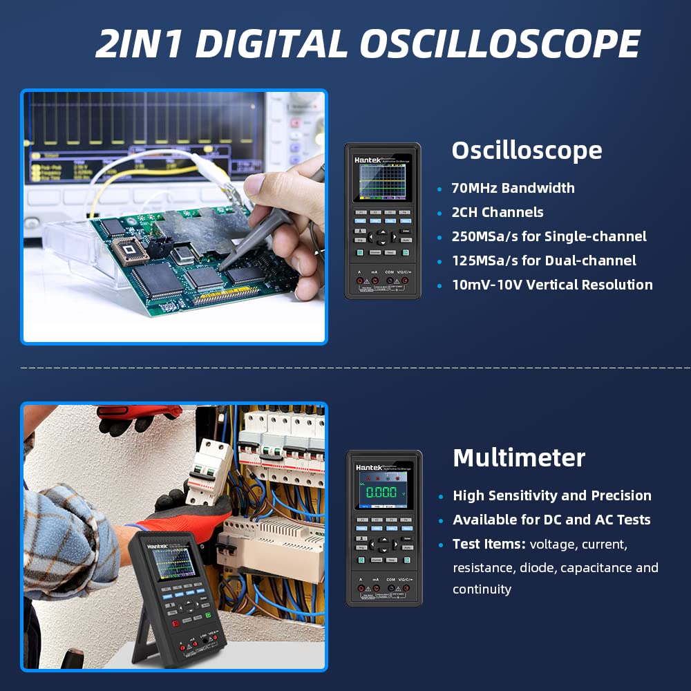 Hantek 2C72 Handheld Oscilloscope 70MHz 2CH with Digital Multimeter