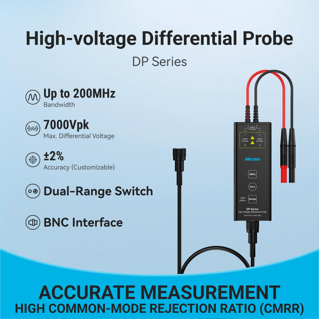 Micsig DP1500 High Voltage Differential Probe Kit, 3.5ns Rise Time 50X/500X Attenuation Rate Oscilloscope Probe Kit Accessory, 1500V 100MHz (DP10013 Upgrade)