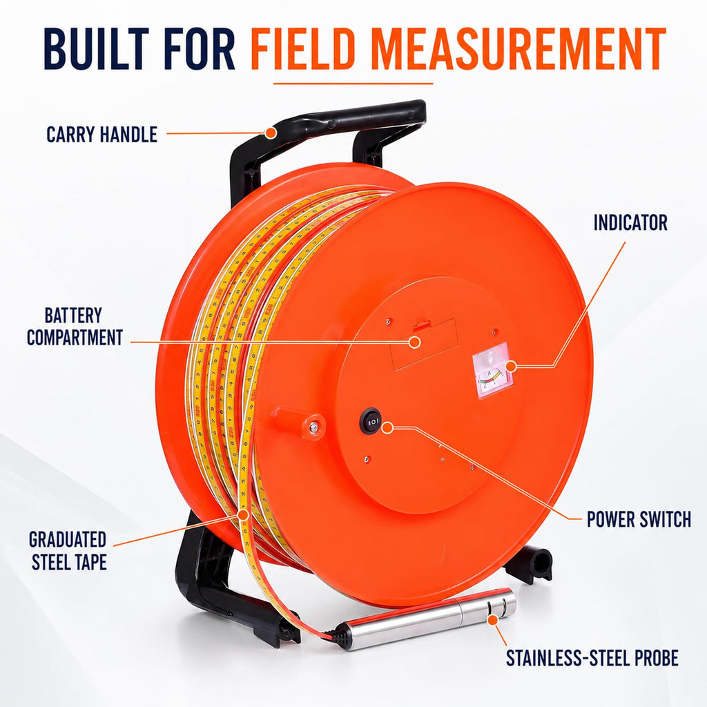 10-300m Groundwater Level Meter with 15mm Probe, Ideal for Wells and Boreholes - Accurate Water Depth Measurement Tool for Environmental Monitoring and Drilling