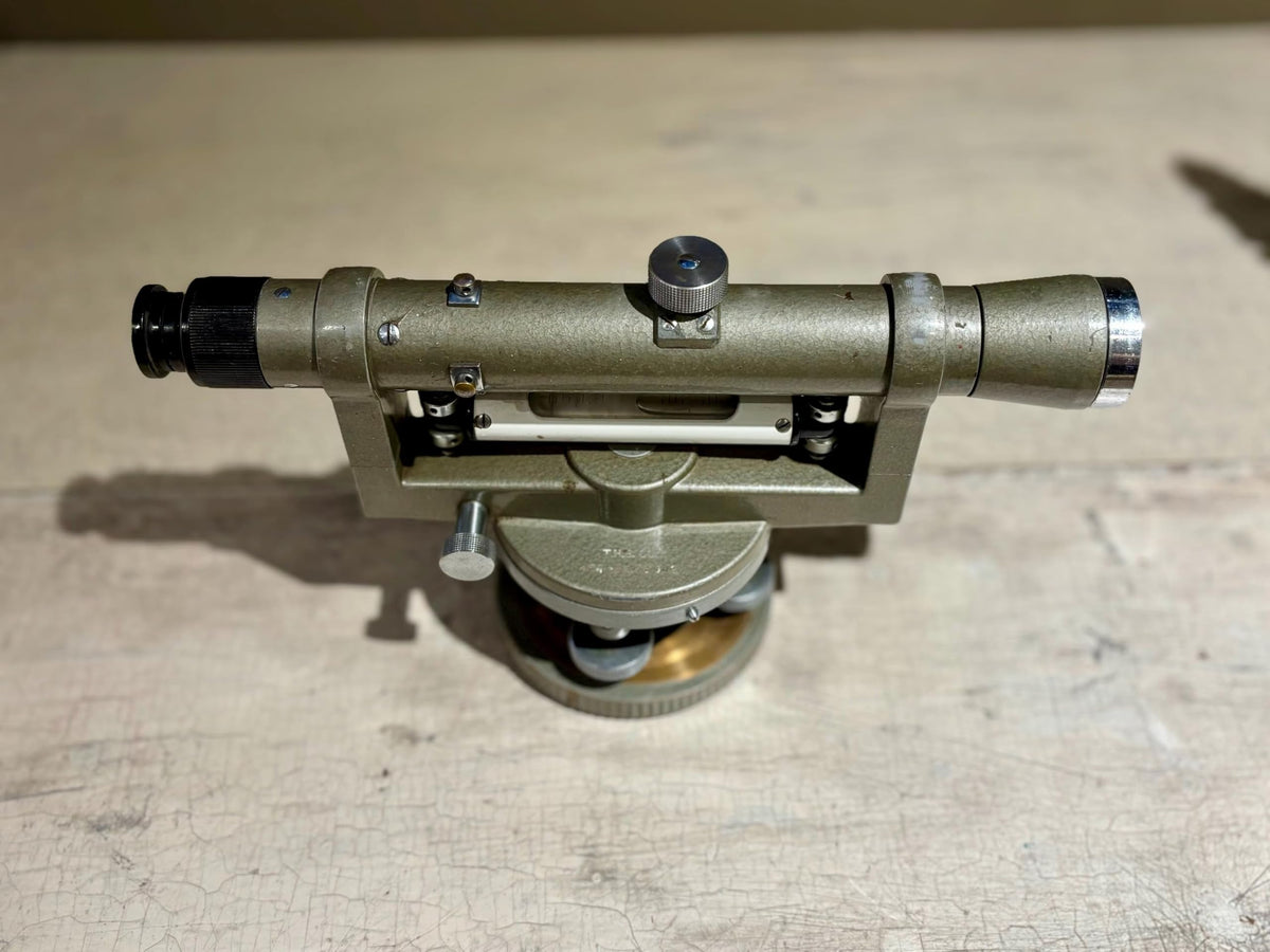 T.H.S Co Vintage Dumpy Level No. 36042, 11-Inch Surveyor Scope Transit with Wooden Storage Box