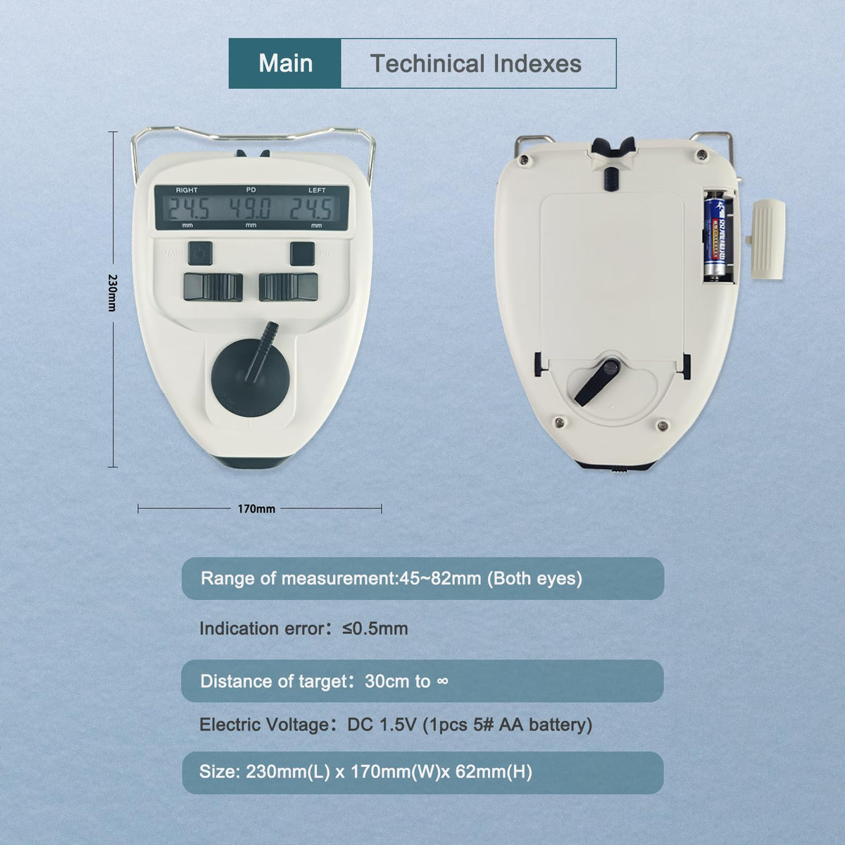 Optical Instrument PD Meter Pupilo Digital Pupilometer LED Target Lamp Inside Distance Meter 0.1mm Accuracy