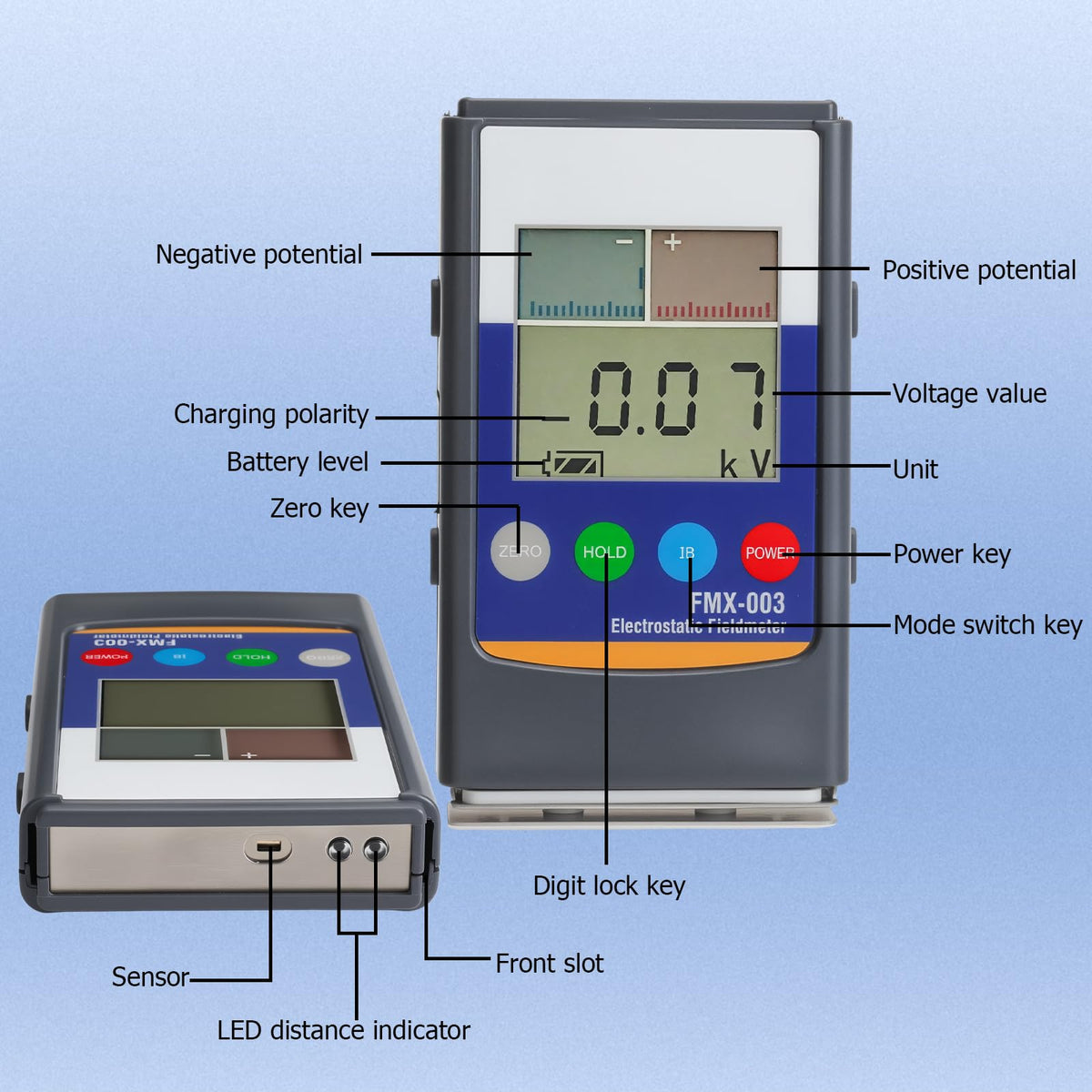 Electrostatic Static Meter 0-±22KV High Accuracy Auto-Ranging Portable Field Meter for Textile Carpet Rubber Plastic Printing