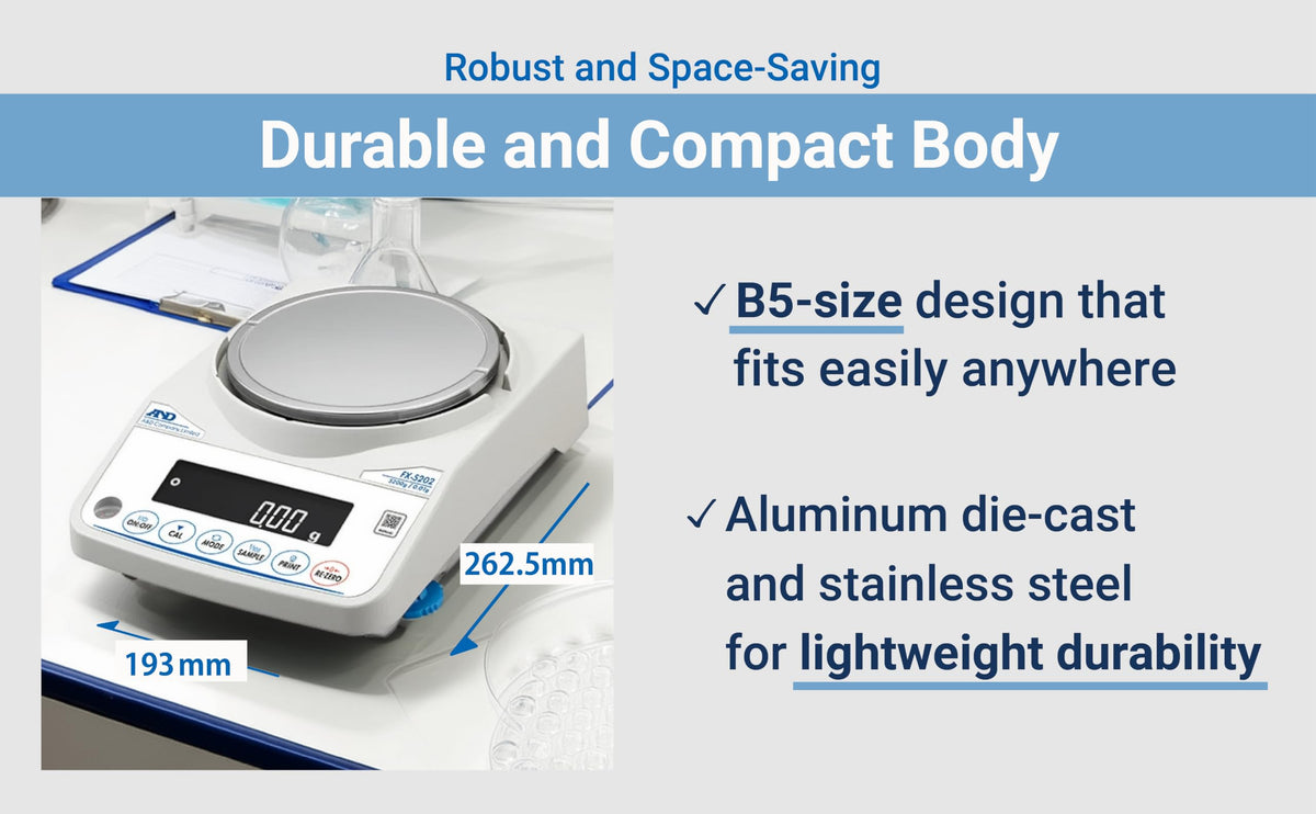 A&D Scientific Balance Scale FX-323 (320 g x 0.001 g) – for Education, Science Experiment, Inspection and Quality Control; Versatile; Compact; Space-Saving; USB/RS-232C Included; AC-Powered