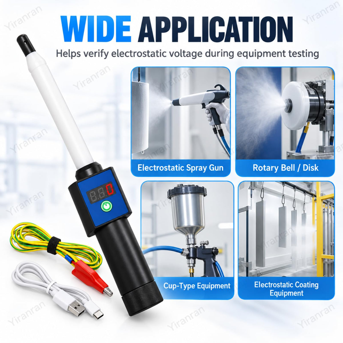 0~±100kV Electrostatic Tester, Digital High Voltage Probe, ±1% High Accuracy Handheld Static Meter with LED Display, Automatic Measurement for Powder Coating & Industrial Use