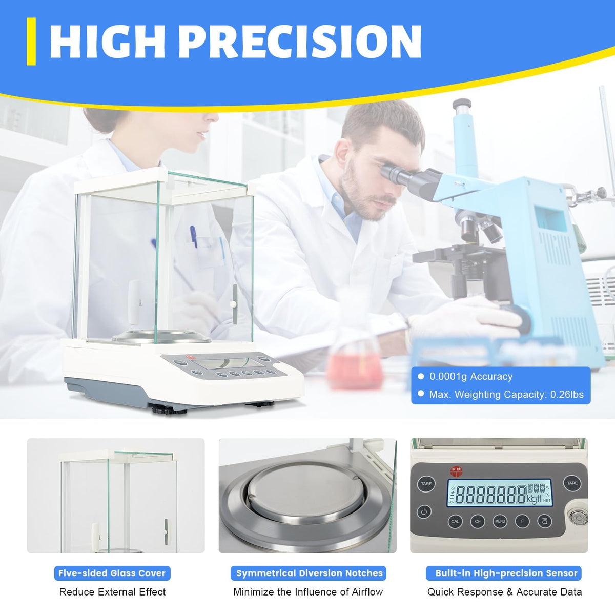 Analytical Balance 120g x 0.0001g, Stainless Steel Lab Scale w/LCD