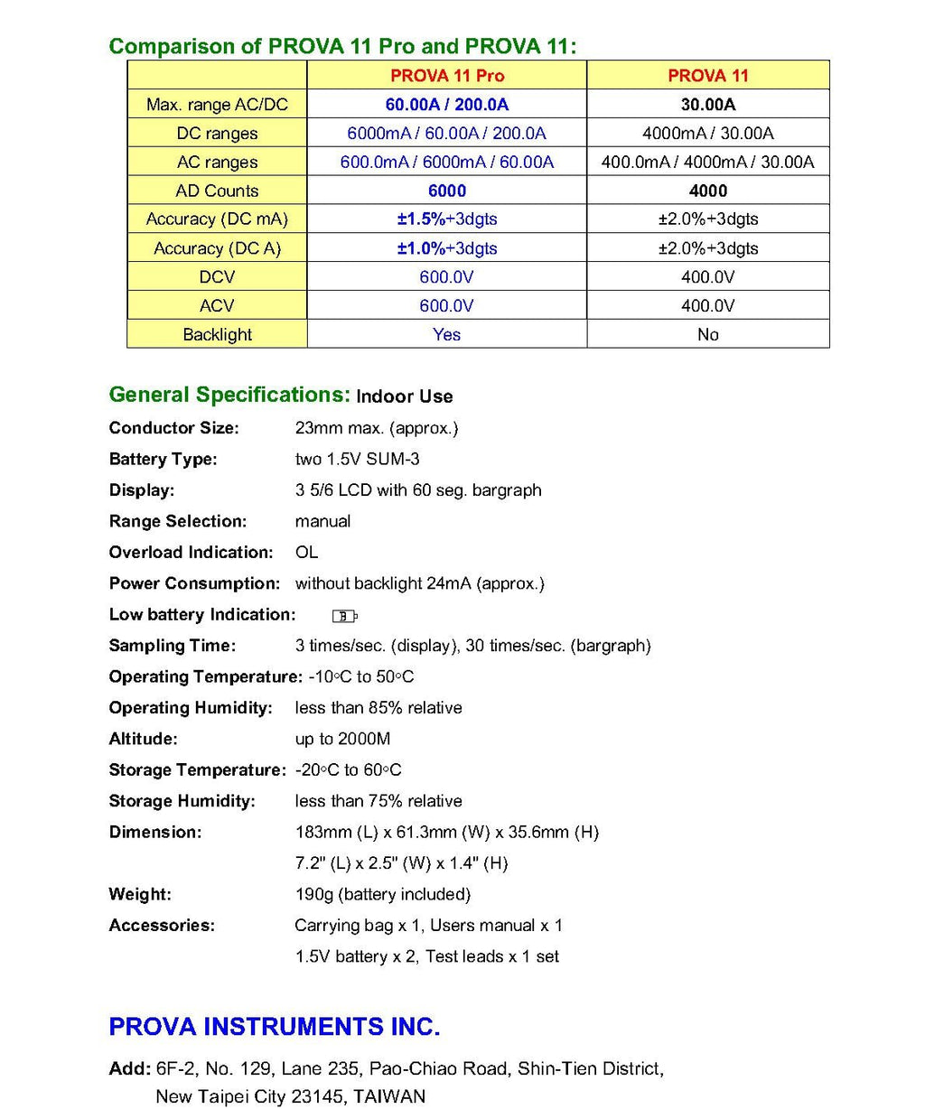 Taiwan Quality PROVA 11 Pro mA AC/DC Clamp Multimeter High Accuracy 6000 Counts True RMS Clamp Meters Amp Multimeter Voltmeter Pliers Ammeter Clamps Multi Testers with Temp. Measurement