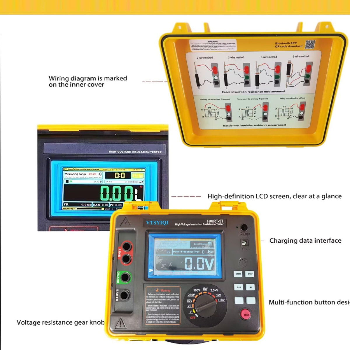 High Voltage Insulation Resistance Tester Insulation Resistance Tester Kit 10 Teraohms Resistance with 10kV Voltage for Cable Motor Generator Insulation Resistance Testing