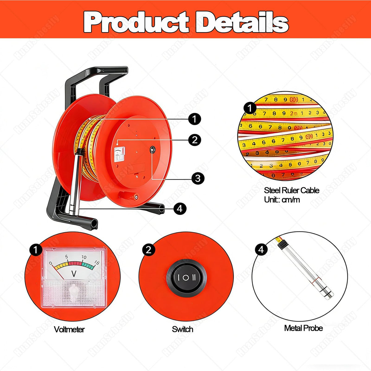 Water Level Meter Water Depth Gauge,Stainless Steel Probe,Portable Deep Well Water Level Meter,Well Waters Level Indicator Waters Levels Measurement for Boreholes 200m(656ft)