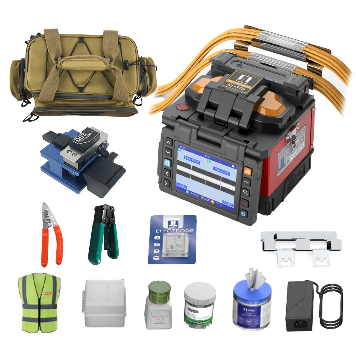 370 FTTH Fiber Optic Fusion Splicer with 3.5-inch Touch Screen, Optical Fiber Fusion Splicer Kit Features 7s Splicing and 18s Heating Épliiste Fusion
