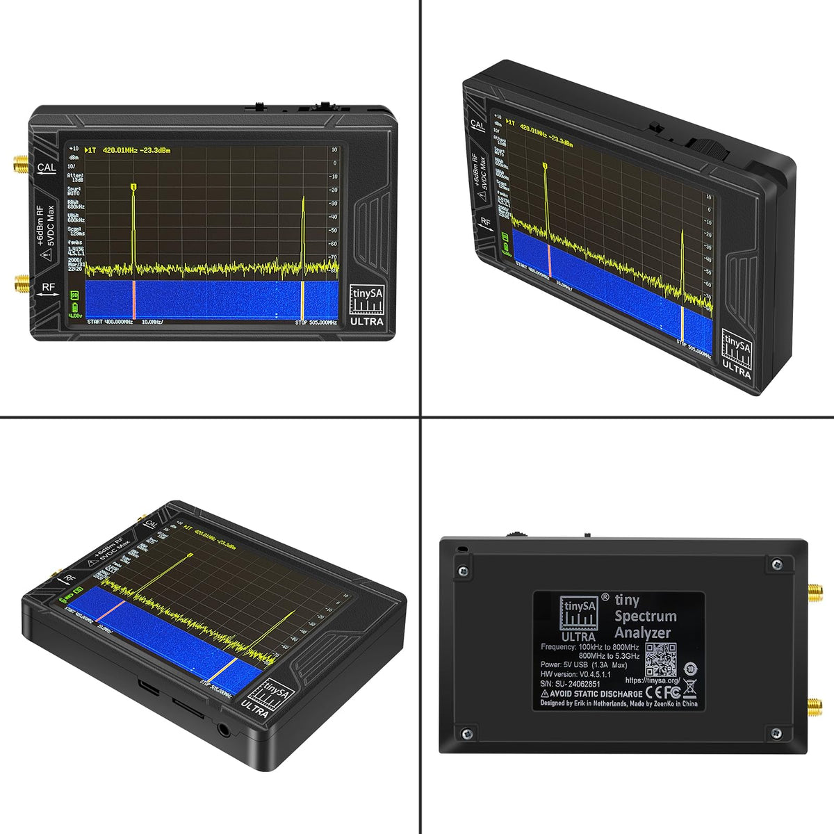 2026 TinySA Ultra Spectrum Analyzer 100kHz~5.3GHz 4.0 Inch Handheld Tiny Portable Frequency Analyzer Bulit-in Battery