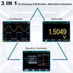 HANMATEK 3 in 1 Handheld Oscilloscope Multimeter with 2 Channels HO52S 3.5"TFT Oscilloscop, 50Mhz Waveform Generator Multimeter Backlit Screen, Auto-Calibration Function, Memory Function, Multi Tester