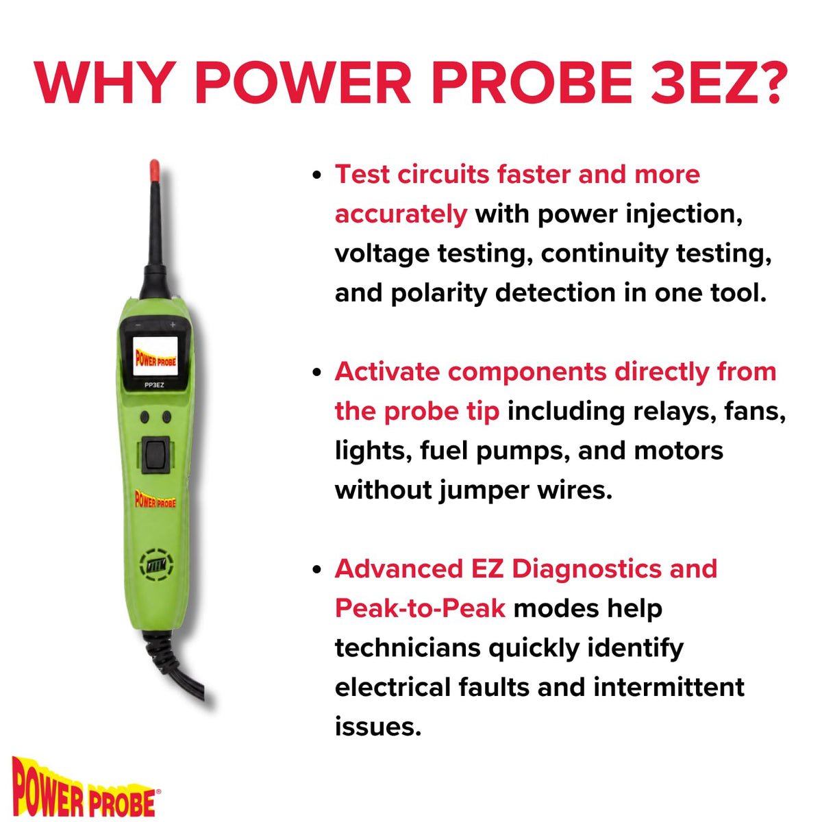 Power Probe 3EZ Circuit Tester with Diagnostic Mode (PP3EZGRNCS)