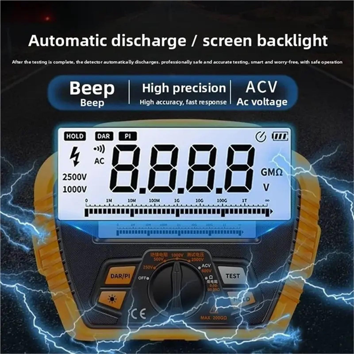 Resistance Meters, ABMS-T6125 2500V 200GΩ Electrical Digital Megohmmeter Insulation Resistance Tester High Accurate Measurement Meter