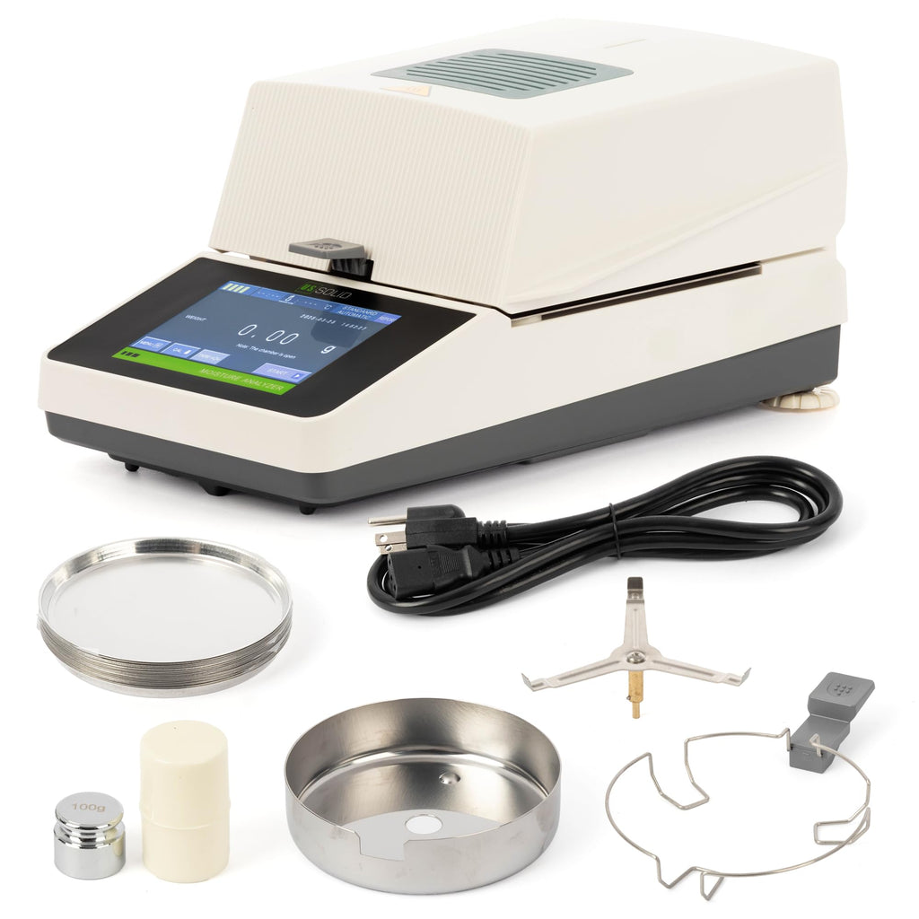 U.S. Solid Halogen Moisture Analyzer, Up to 160°C, 110 g Capacity, 0.01 g/0.1% Readability, 5 in Color Touchscreen, 20 Test Profiles, RS232 Moisture Balance for Food, Grain and Lab Testing