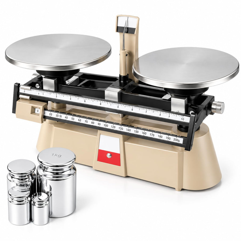 Analytical Double Pan Scales, Double Pan Balance Scale with 0.1g Graduation, 2000g Capacity, Zero Adjustment and 4-piece Weight Set, for Physics Chemistry Experiments, Classroom Teaching