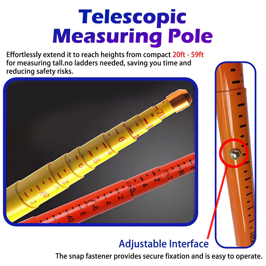 Telescopic Electric Power Insulated Height Measuring Rod - Adjustable 26.2ft Distance Tower Ruler for Tree Height Measurement (6m/8m/10m/12m/15m/18m)
