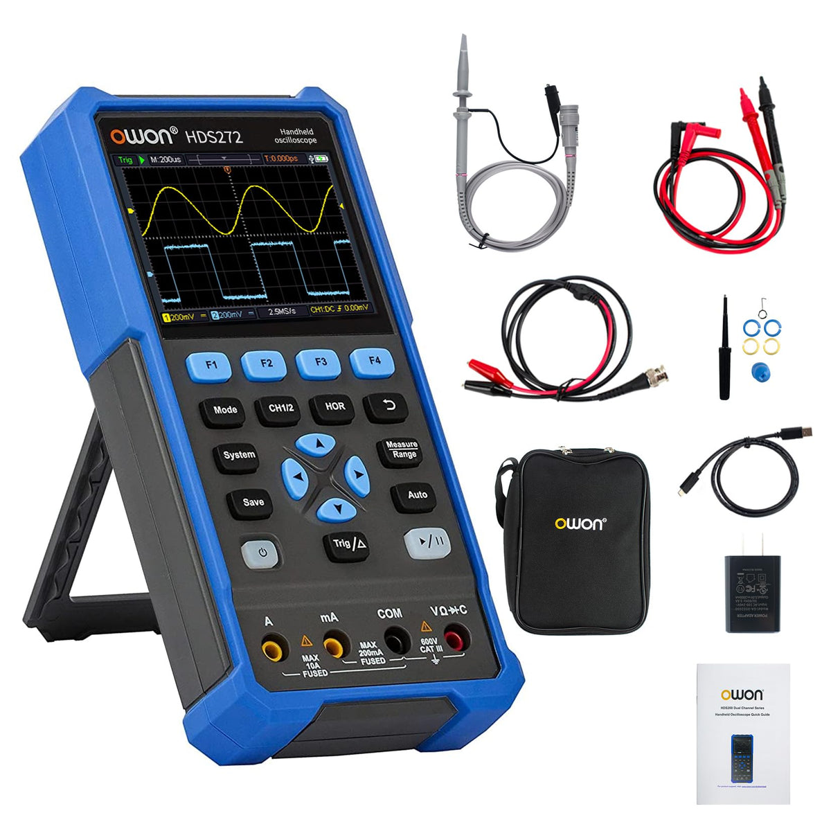 OWON HDS272 oscilloscope 2 in 1 70MHz Professional Handheld PC oscilloscope, 20000 Counts Digital multimeter 3.5 inch LCD Display Universal Test Instrument (oscilloscope+multimeter)