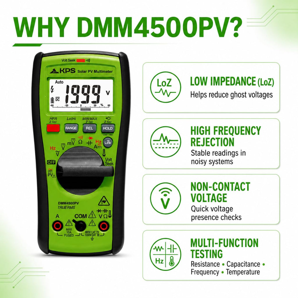 KPS DMM4500PV True RMS Solar Multimeter, 2000V DC, Bluetooth