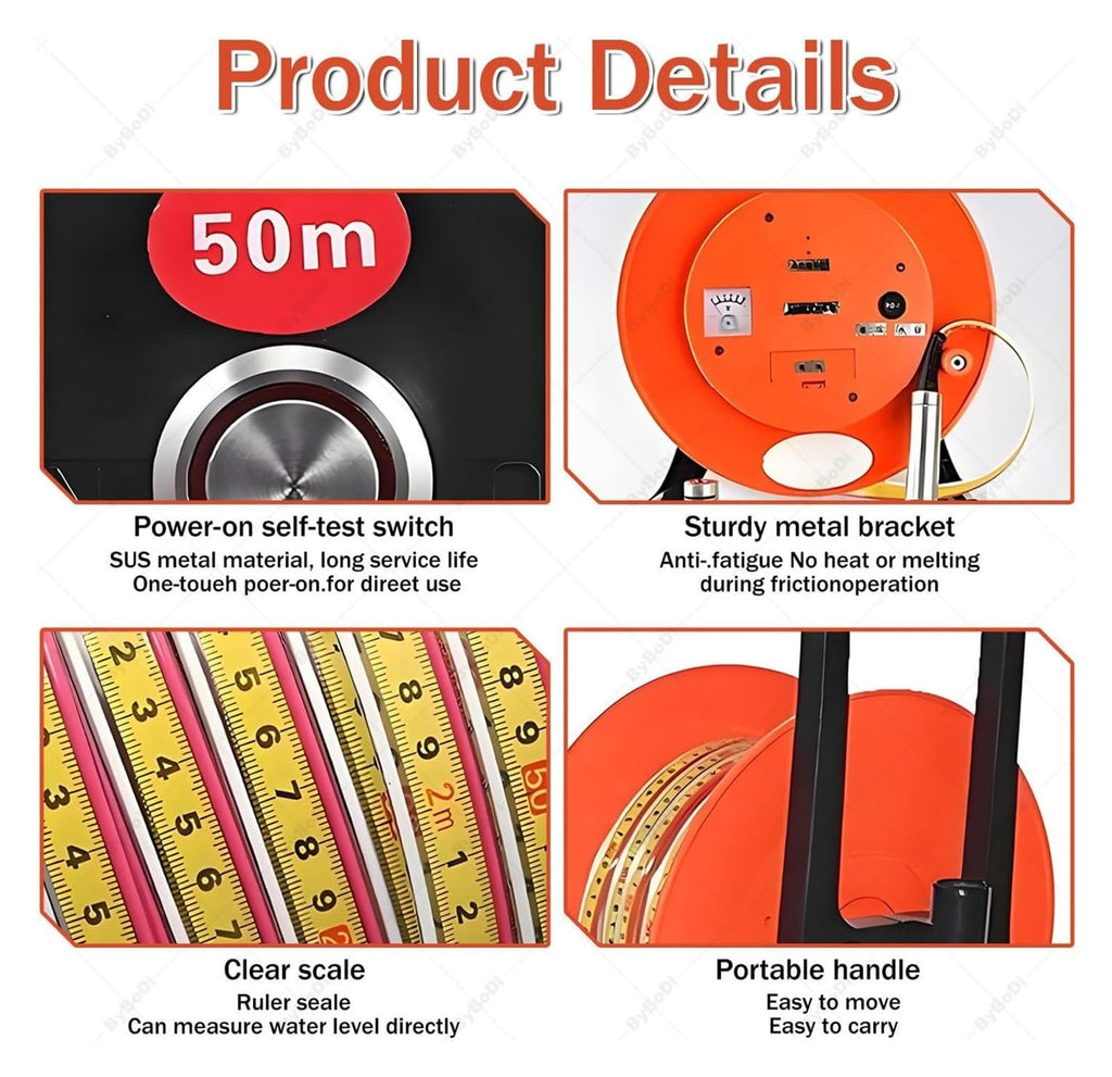 10m Water Level Meter, No Display Device Well Water Level Indicator WaterLevel Measurement with Fixed Probe and Steel Tapefor Wells, Boreholes
