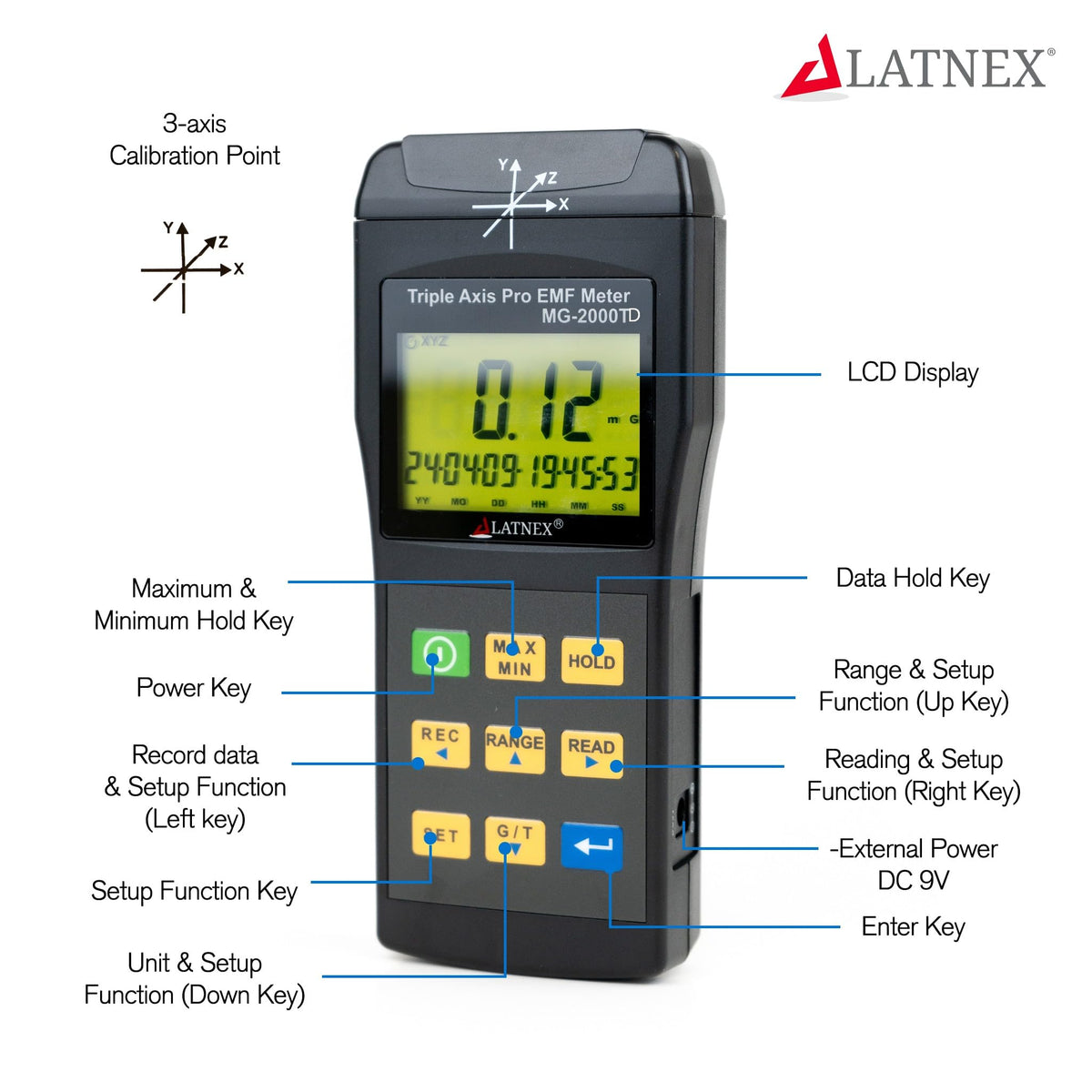MG-2000TD EMI Magnetic Field Gauss Meter with Datalogger