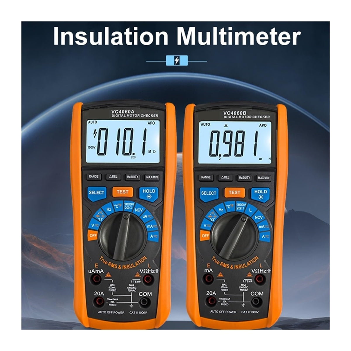 Resistance Tester VC4060 Digital Motor Check 2000 Ohm Insulation Megohmmeter True AC DC Multimeter Data Hold Alarm