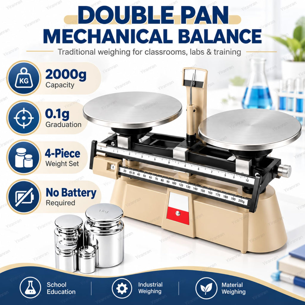 Analytical Double Pan Scales, Double Pan Balance Scale with 0.1g Graduation, 2000g Capacity, Zero Adjustment and 4-piece Weight Set, for Physics Chemistry Experiments, Classroom Teaching