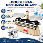 Analytical Double Pan Scales, Double Pan Balance Scale with 0.1g Graduation, 2000g Capacity, Zero Adjustment and 4-piece Weight Set, for Physics Chemistry Experiments, Classroom Teaching