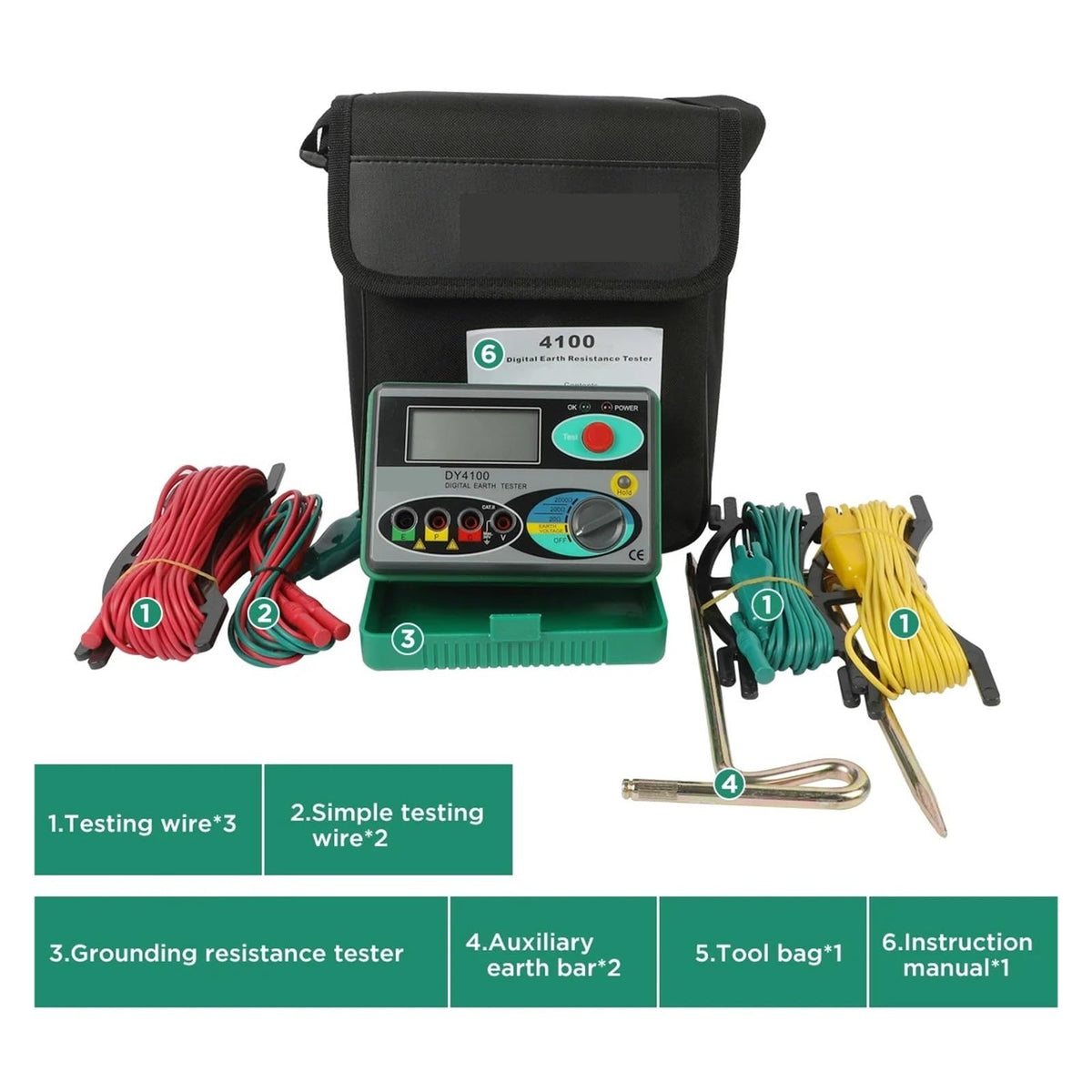 Resistance Tester, DY4100 Digital Meg-ohmmeter Meters Earth Resistance Tester Cable High Voltage Meter Ground Insulation