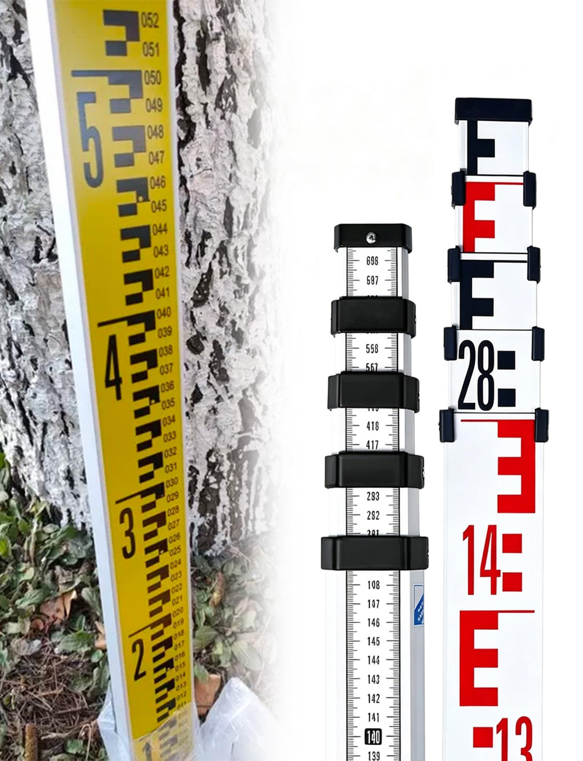 Adjustable Portable Aluminium Telescopic Height Measuring Stick - Lightweight Durable Levelling Staff Pole for Surveying, Construction, Gardening - Precision Measurement Tool