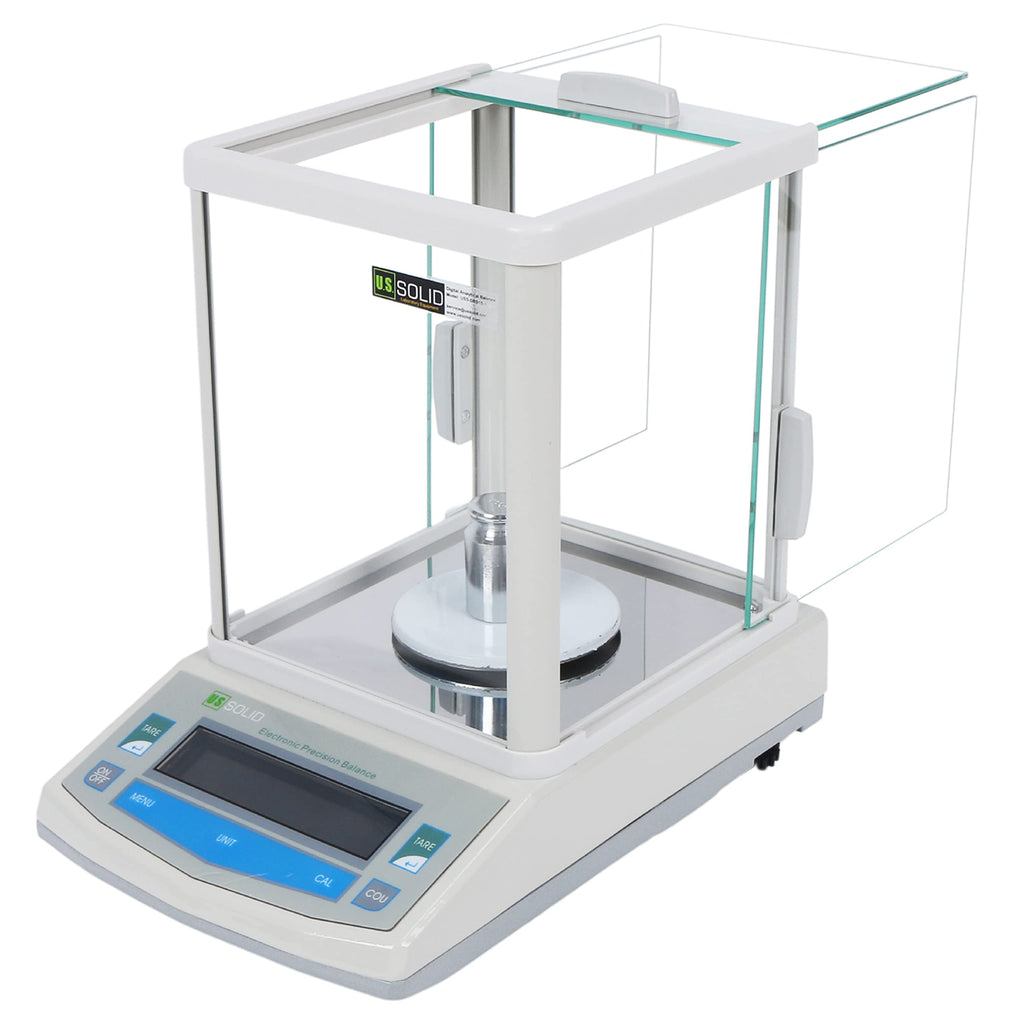 U.S. Solid Analytical Balance, 500g x 0.001g/1mg High Precision Lab Scale, Digital Balance - 5 Weighing Units, Glass Draftshield, RS232 Interface & Piece Counting, 200g Calibration Weight