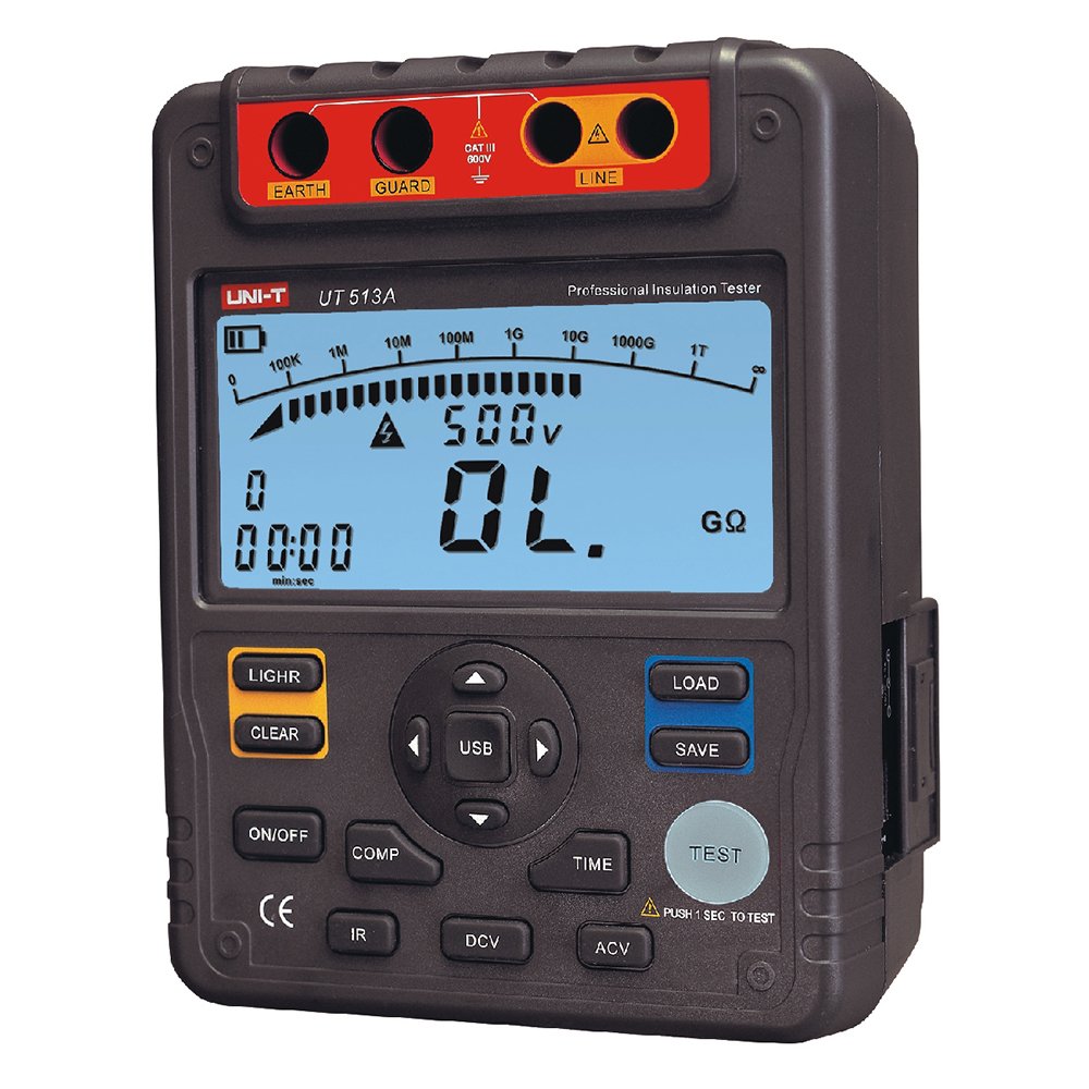 UNI-T UT513A Insulation Tester 5Kv 1000GOhm (1TOhm) Digital Megger with DAR/PI, Data Storage, USB Interface, Timer, Calibration Certificate