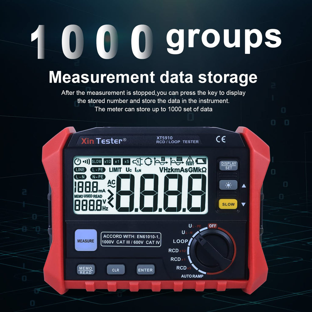 Xin Tester Digital Leakage Switch/Loop RCD Resistance Tester, Loop Resistance Meter Trip-Out Current/Time Meter with 2.0 USB Interface, XT5910