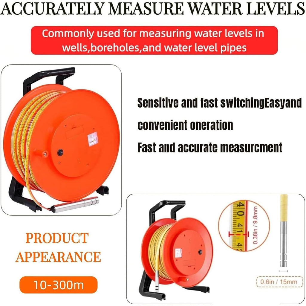 Water Level Meter for Well, Groundwater Depth Gauge with 0.6" Probe and Steel Tape, Buzzer Alert for Wells and Reservoirs, 50m/164ft(50m(164ft))