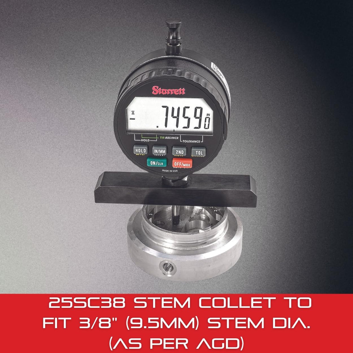 Starrett Depth Gage Base with Stem Collet, 4" Long, 3/4" Wide Base