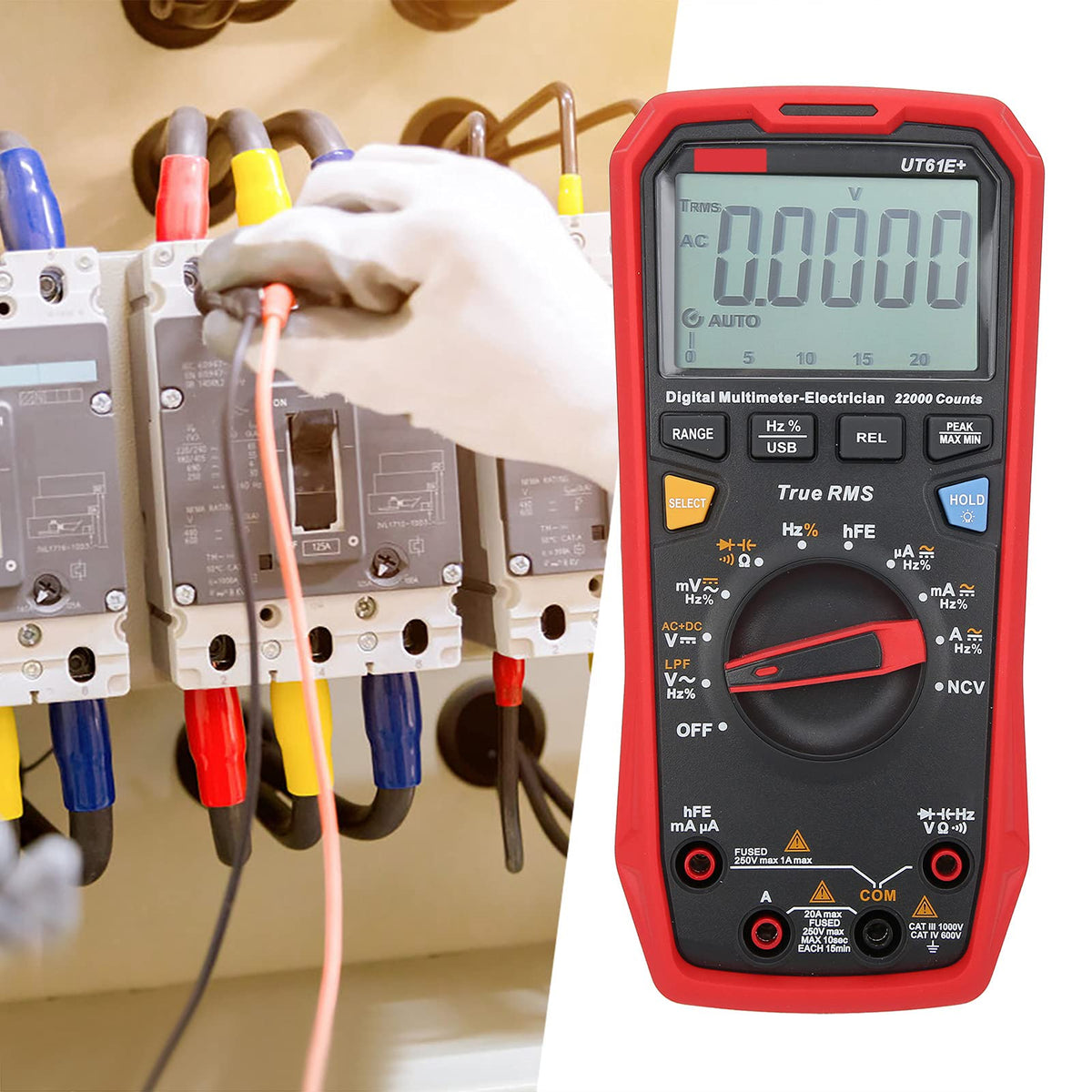 UT61E + Multimeter Meter, ABS Auto Range True RMS Tester Electrician Instruments, Hand Held Multimeter, Multimeter Tester for Household