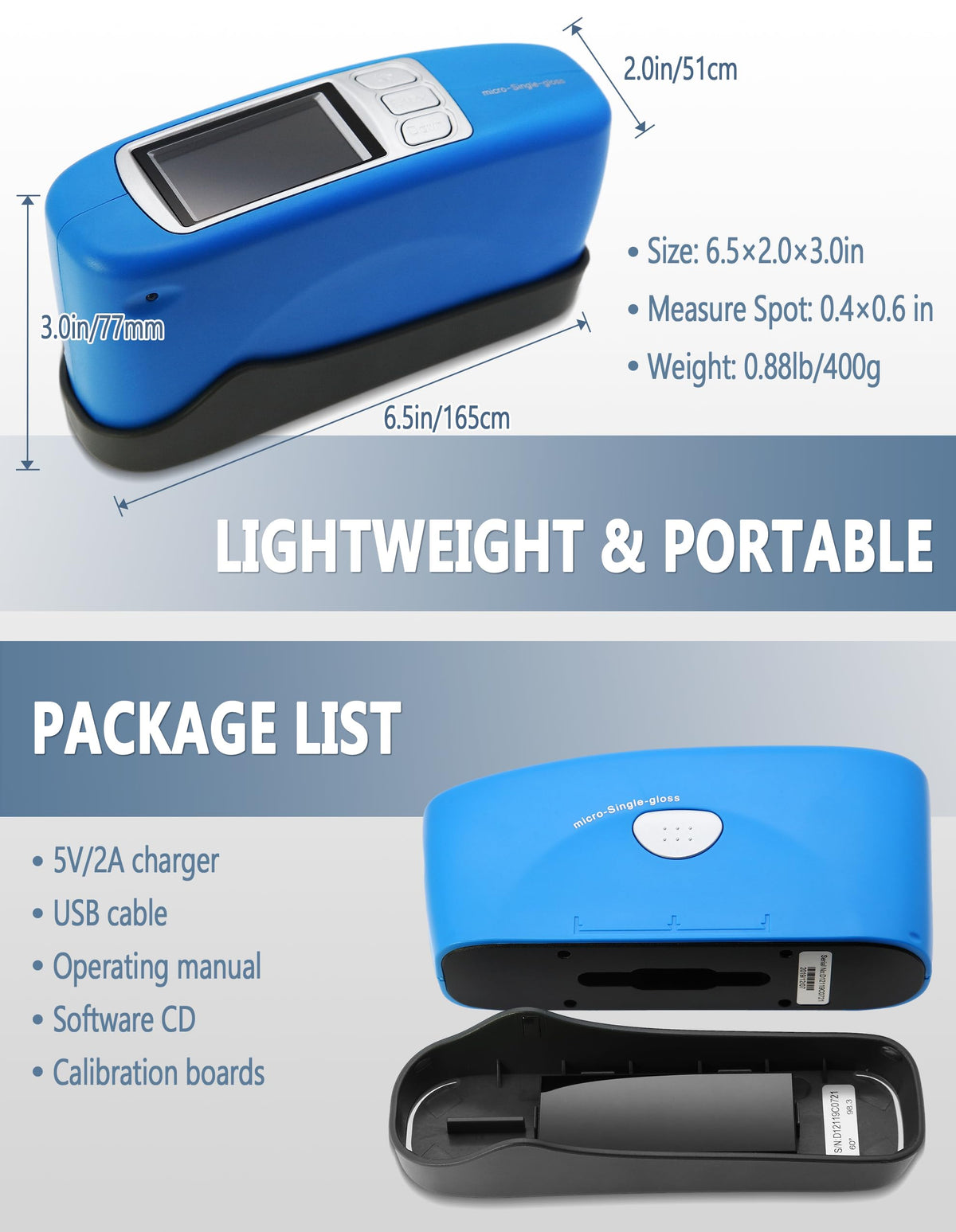60 Degree Gloss Meter Surface Gloss Tester for Paint Plastic, Construction