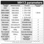 MH13 250V-2500V Digital Insulation Resistance Tester 1MΩ-200GΩ 2000 Counts 10V~600V AC/DC Voltmeter