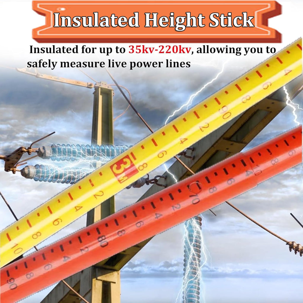 Retractable High-Voltage Height Measuring Pole,Lineman Epoxy Resin Telescoping Height Measuring Stick, 20ft 30ft 40ft 50ft 60ft Electrical Safety Tool Yellow 15m/49.2ft