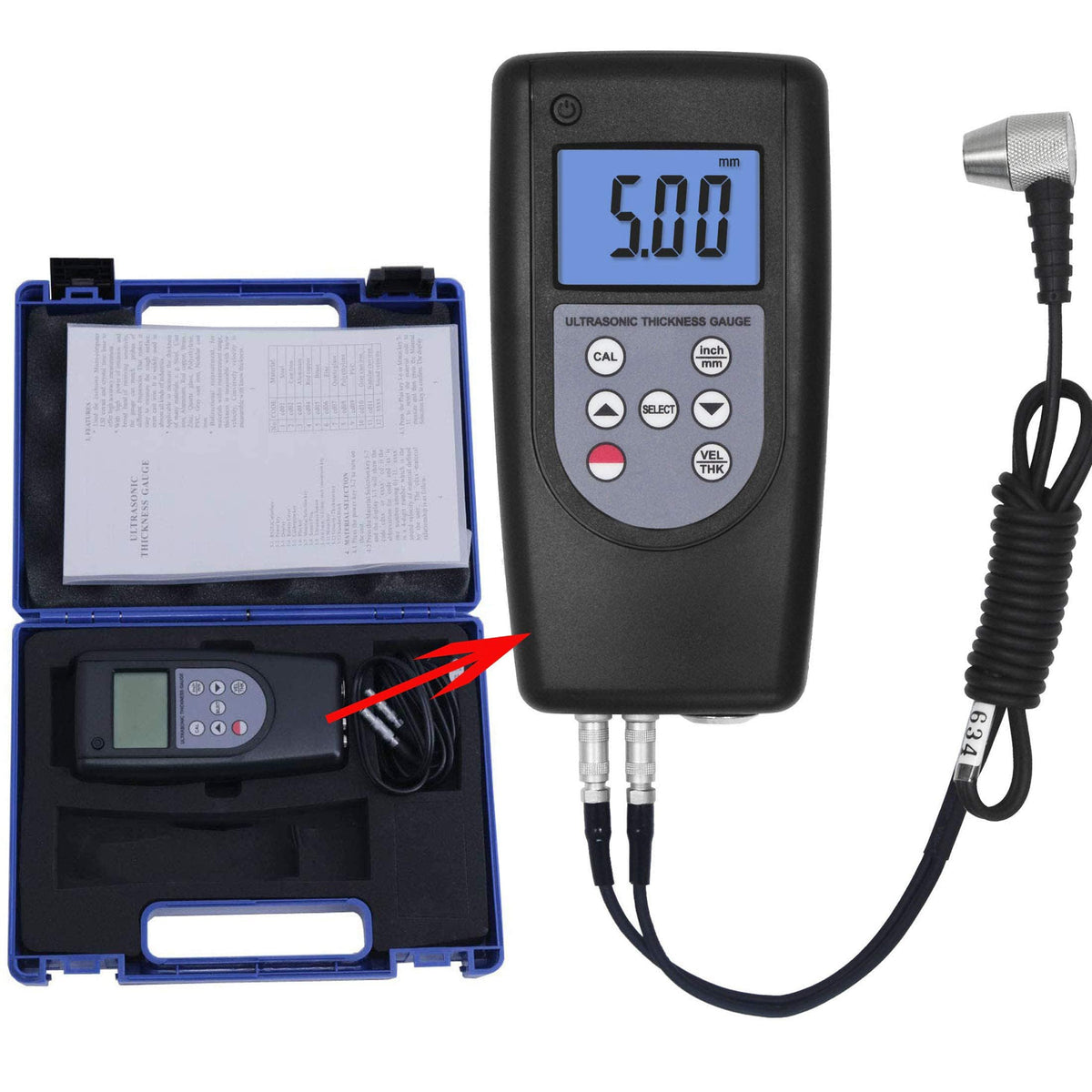 Ultrasonic Thickness Gauge Meter with 0.75~400mm in Steel Measurement Range