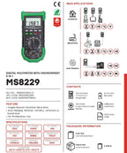 MGL MASTECH MS8217 MS8229 Digital Multimeter Meter AC/DC Voltage AC/DC Current Resistance Capacitance Tester with Temperature Measurement(MS8229)